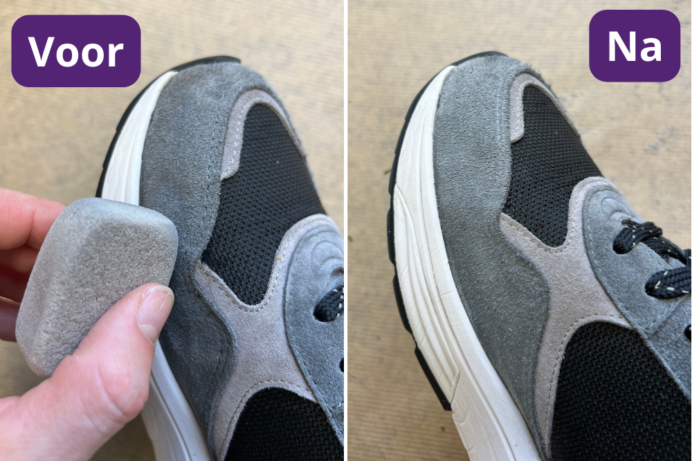 Suede cleaner voor- en na het reinigen