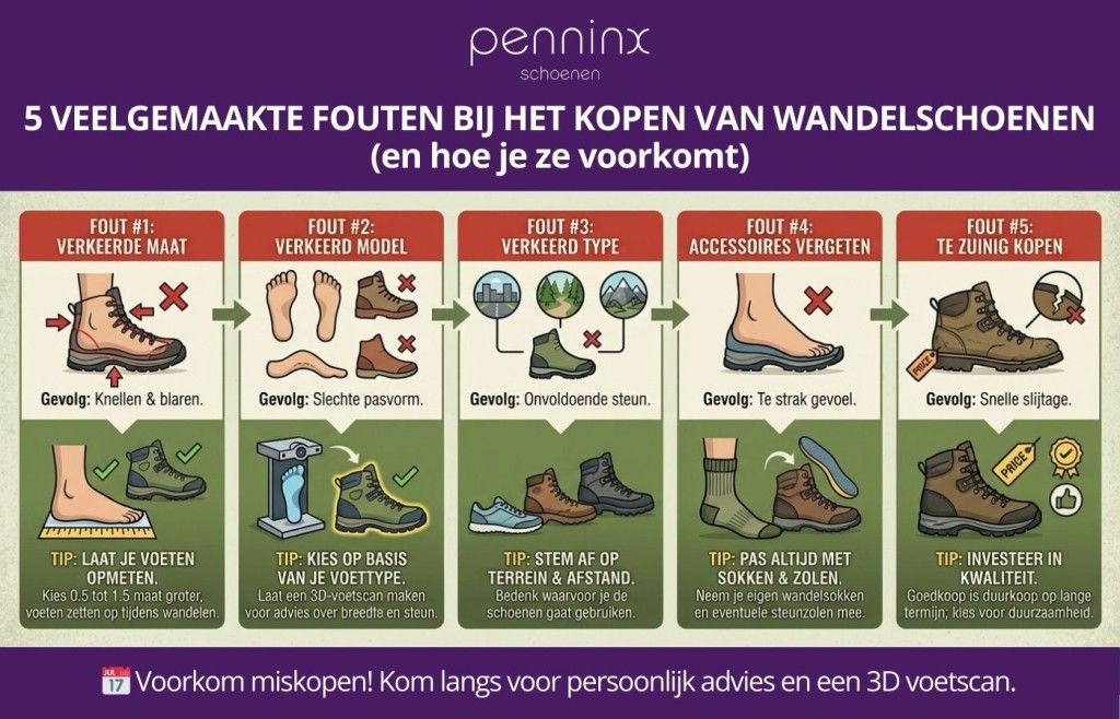 Fouten bij het kopen van wandelschoenen - infographic
