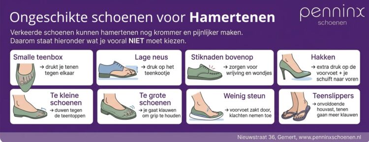 Ongeschikte schoenen voor Hamertenen