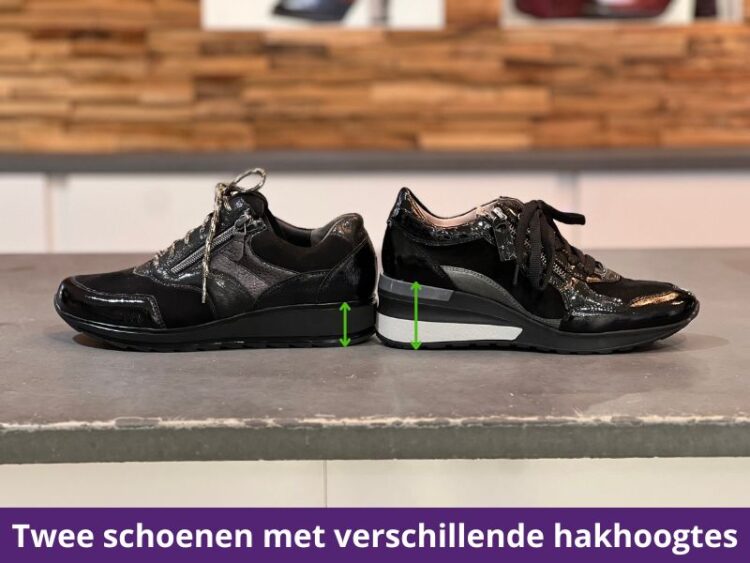 Zijaanzicht van twee schoenen met verschillende hakhoogtes (1)